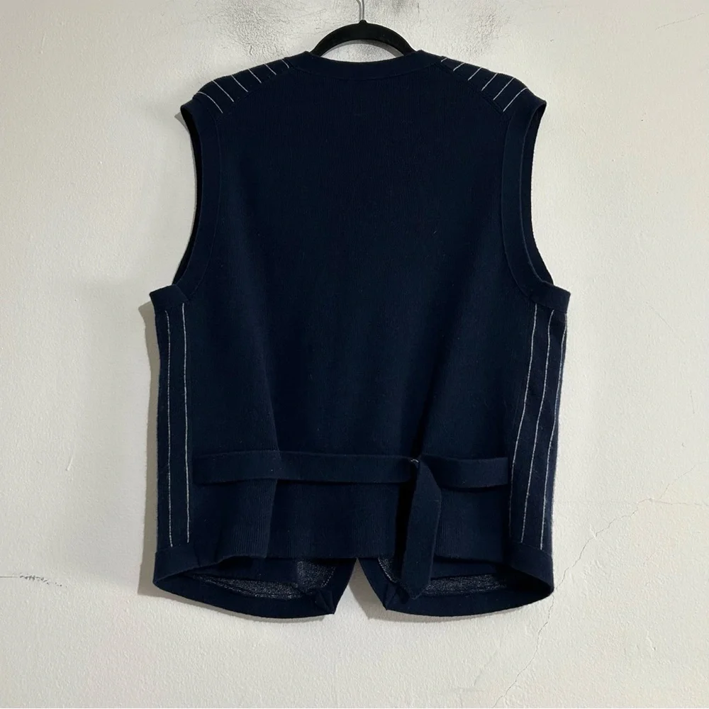 J. Crew Cashmere Blend Cardigan Sweater Vest Pinstripe Navy Preppy Old Money